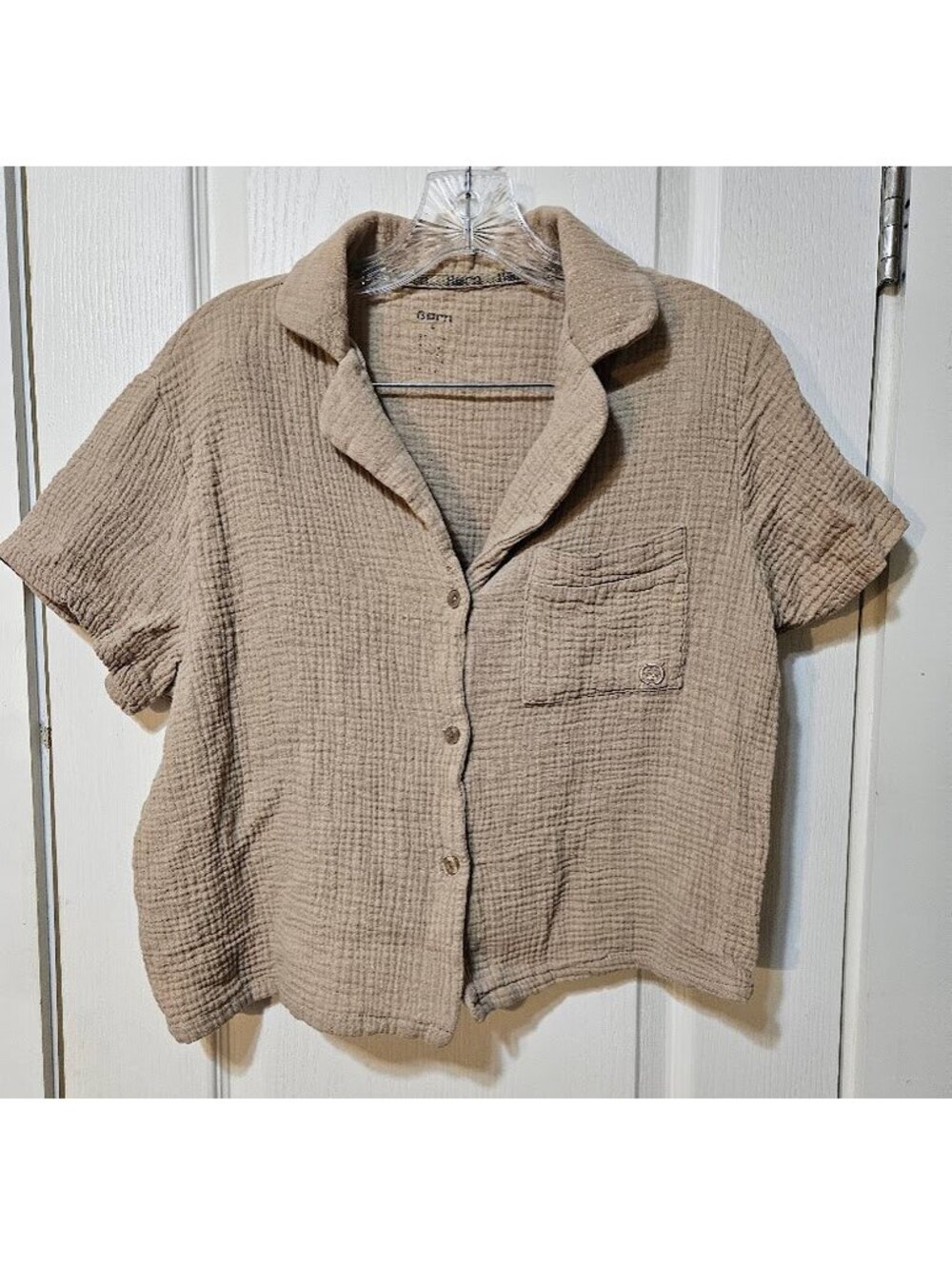 Born Gauze Button Up Top Large Neutral Coastal Boho Casual Chic